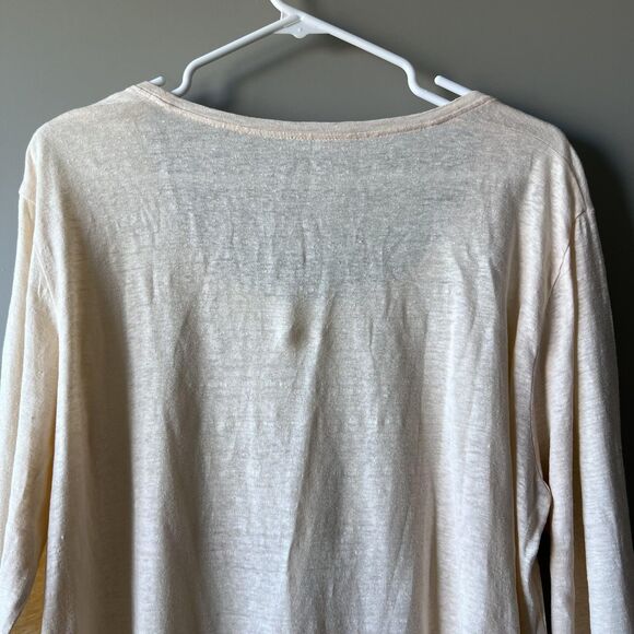 Eileen Fisher Shirt Womens Large Beige Organic Linen Long Sleeve Scoop Neck - Picture 7 of 12